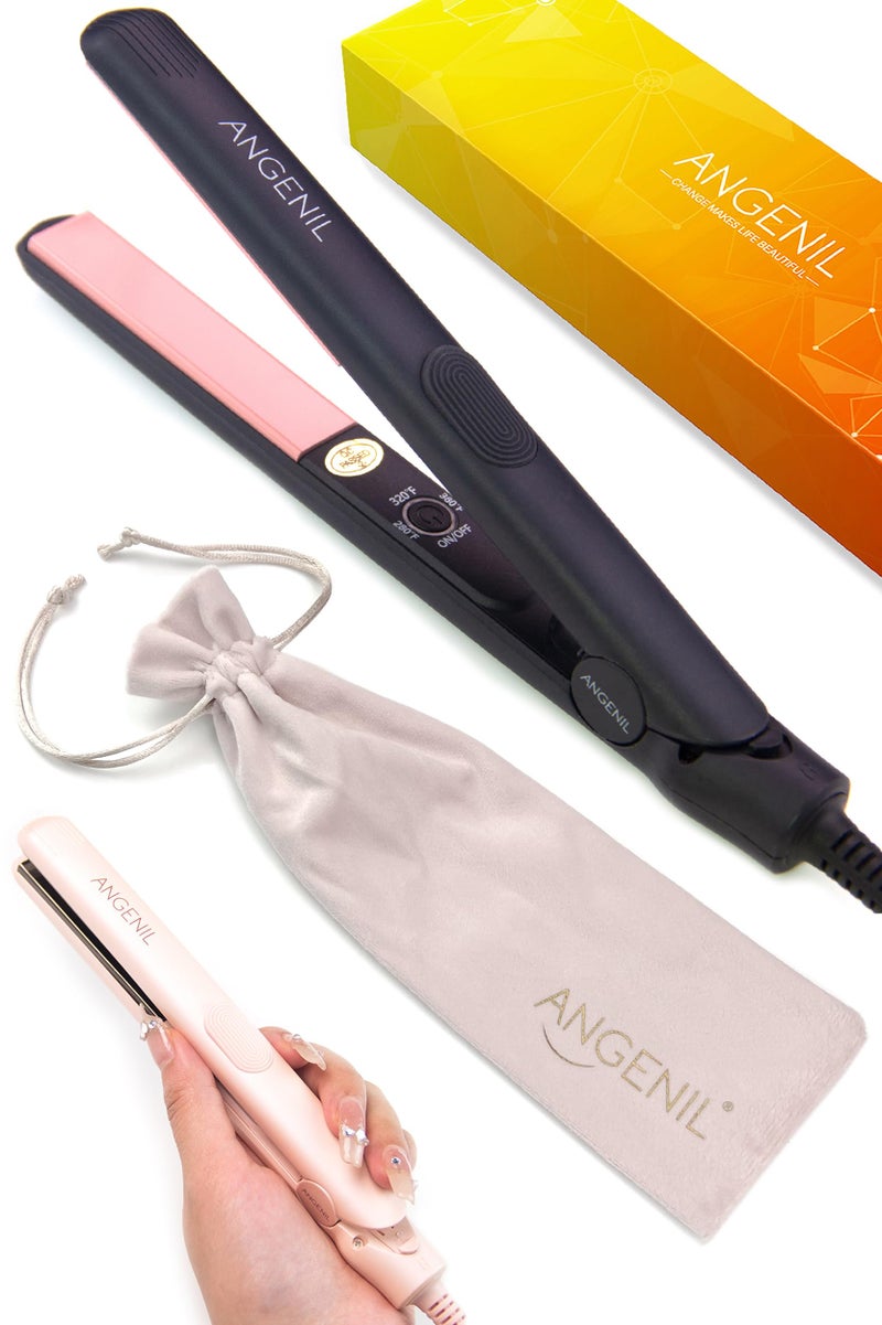 ANGENIL Mini Straightener Flat Iron for Short Hair Dual Voltage Small Hair Straightener and Curler 2 in 1 Portable Mini Flat Iron for Short Edges Front Bangs Mens Beard 3 Temp 280 320 380